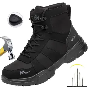 High Top Safety Boots Men Indestructible Steel Toe Work Boots Anti-smash Stab-resistant Safety Shoes wear resistant work hiking boots sneakers Slip-resistant shoes best work boots light Breathable