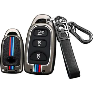 3 Button Key Fob Cover for Hyundai Kia Elantra Sonata Accent Tucson Sonata Santa FE Carens 2007-2011 Accessories Alloy+TPU Material Double Protector Key Shell Cover-3 Button Black