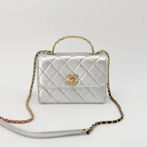 Pre-owned CHANEL lambskin Crossbody Bags Silver Top Handle Crossbody Bag