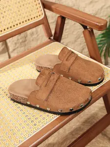 Women's Comfy Cork Sole Clogs, Adjustable Unique Braided Strap Sandals, Slip-On Casual Mules, Leather Material, All Seasons
