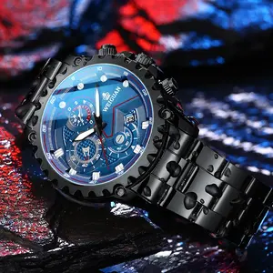 V-035 Men's Fashion Black Warrior Automatic  - Waterproof, Luminous, Calendar-Enabled, 2-in-1 Casual & Sporty Style Trendy Business ,  ootd watch