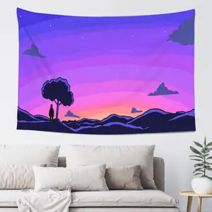 Sassy The Sasquatch Starry Sky Sunset Tapestry, Bigfoot Silhouette Wall Hanging, Colorful Gradient Purple Pink Sky Tapestry for Bedroom Living Room Dorm Decor, Home Decoration Backdrop Poster