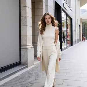 Solid Color Three-Piece Set Knitted Suit Sleeveless Vest Sweater Cardigan Pants Set for Women Comfortable Stylish Fashion