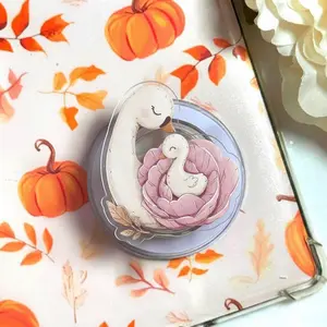 Peony Swan Mom & Baby Phone Grip, Aesthetic Watercolor Swan Magsafe Holder, Elegant Floral Motherhood Gift, Trendy Nursery eReader Kickstand