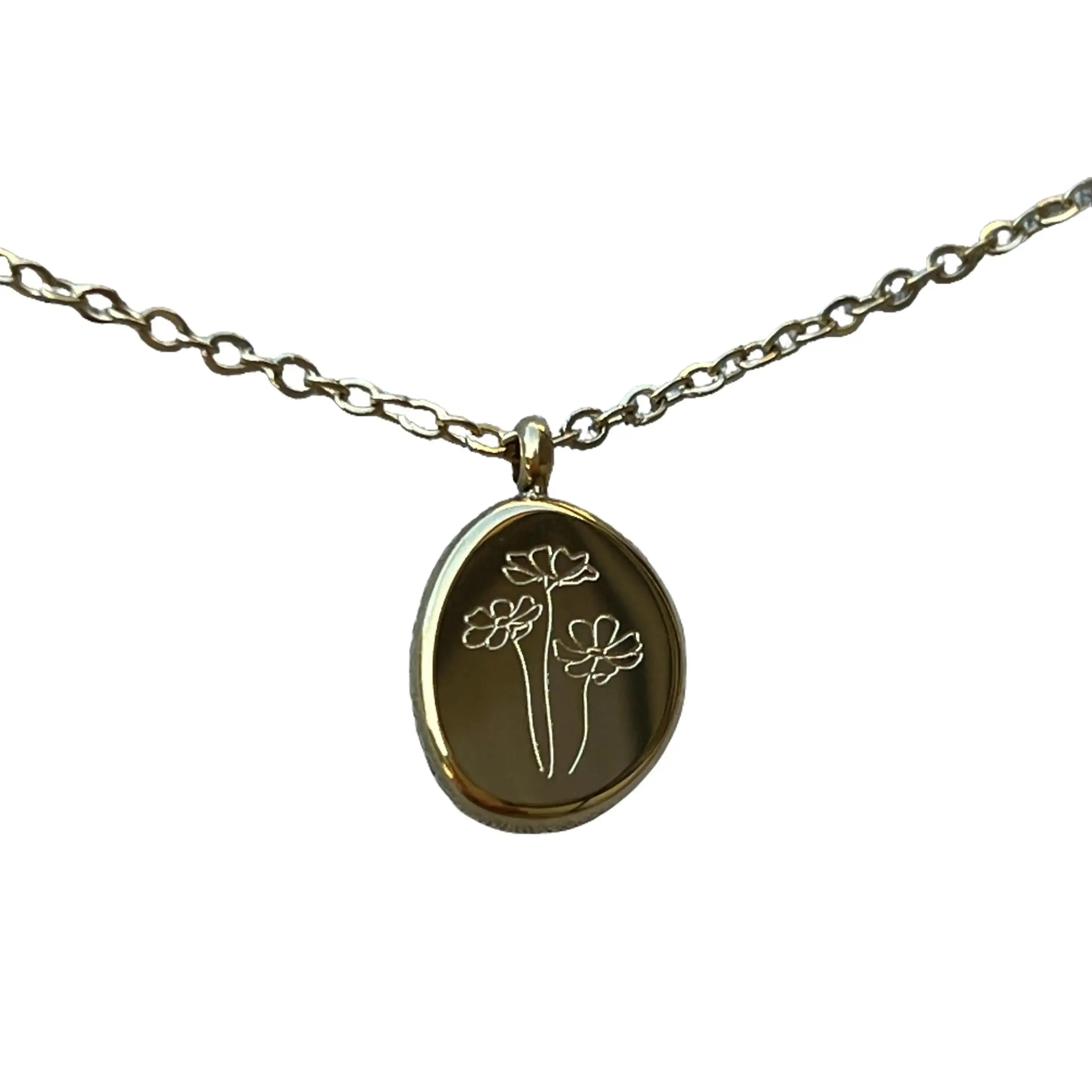 18k Birth Flower Necklace - Yellow Gold Plated - 20 inch Chain Included - High Quality - Monthly Birth Flower Designs
