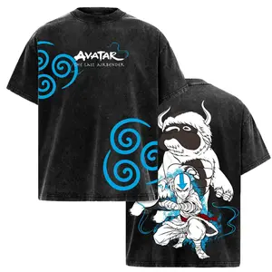 Avatar The Last Airbender Aang Oversized Acid Washed Graphic Tee, Premium Heavyweight Vintage Cotton T-Shirt, Pure Flat 2D Anime Print Streetwear Casual Apparel Unisex Top, Y2K Retro Air Nomad Avatar State Merch, The Ultimate Gift For Diehard ATLA Fans