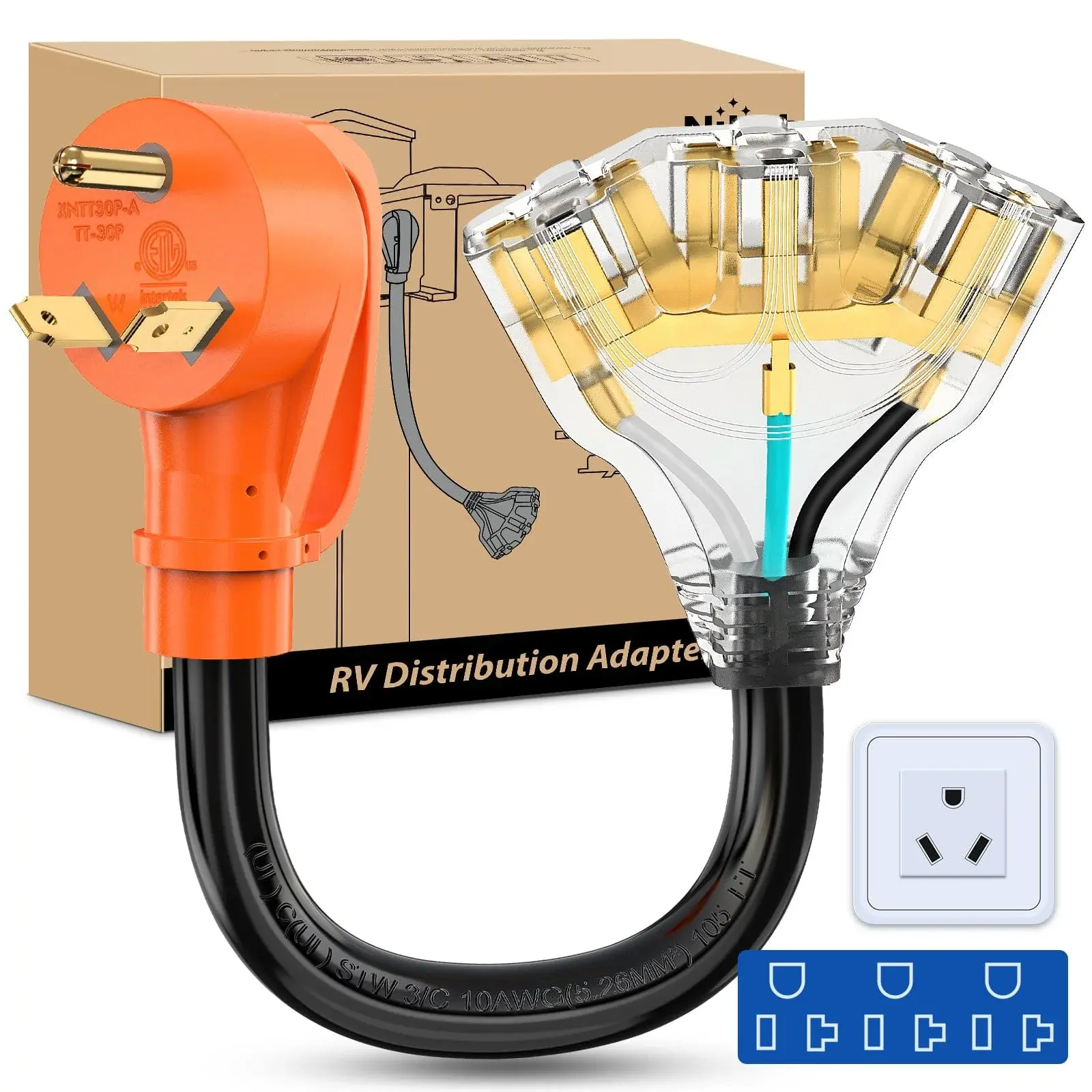 Nilight Power Plug Adapter Cord - 30A TT-30P Male to 3x 15/20A 5-15R/5-20R Female Receptacles, Weatherproof Pure Copper Outlet Extender Multi Plug, Multi Plug Outlet