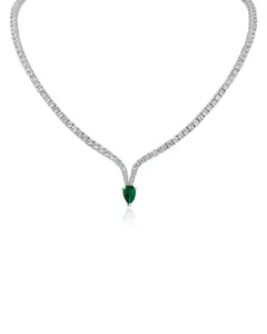cwwzircons Bold Pear CZ Drop Pendant Choker Crystal Necklace for Women - Rhodium Brass Base, Round Stones, Versatile Unisex Costume Jewelry, Crystal Necklaces