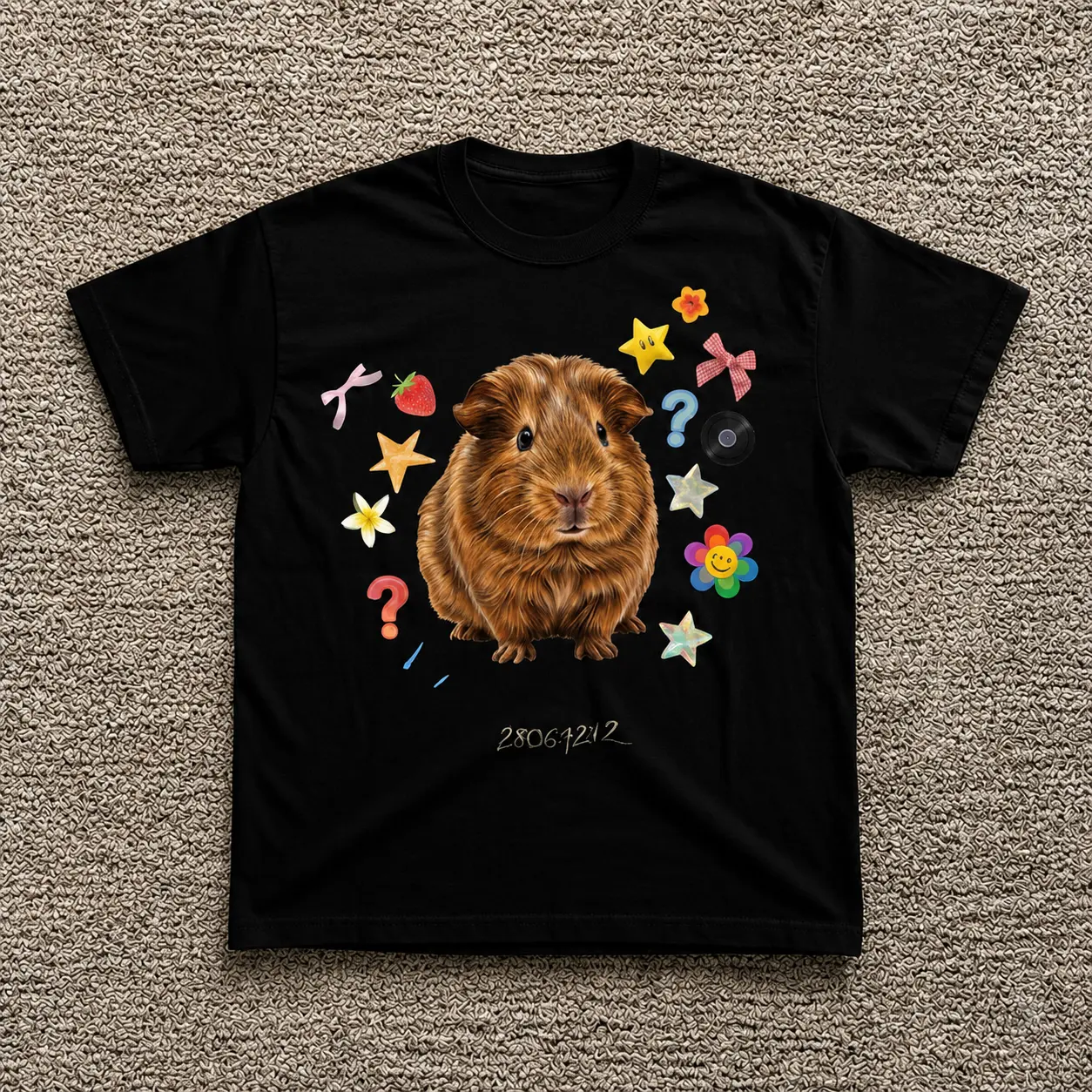 Gildan Women's T-shirt, Guinea Pig "Whimsical Icons" Graphic Tee, Cute Guinea Pig Shirt, Kawaii Guinea Pig Graphic Tee, Funny Pet Lover T-Shirt, Whimsical Animal Shirt, Cute Rodent Tee, Indie Aesthetic Gift, Unisex Shortsleeve