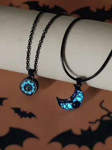 His & Hers Sun Moon Necklaces - Eternal Love in 100 Languages - Matching Glow in the Dark Couple Jewelry