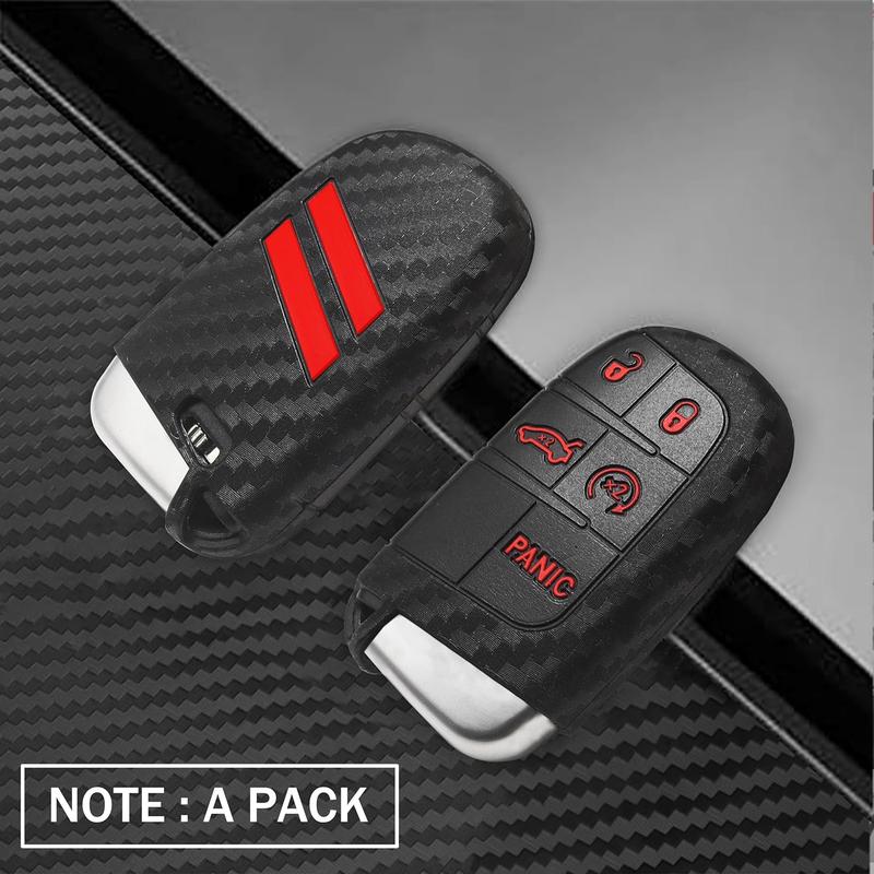 1 PC Silicone Key Fob Cover Fit for Dodge Charger Challenger Durango Journey Dart Key Shell Protector 5 Buttons Keyless for Dodge Accessories(Carbon Fiber red Trim)