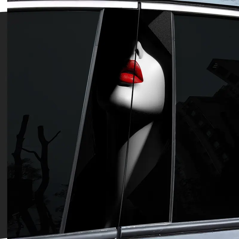 2-Piece, red lip motif themed B-pillar car decal, Car Stickers, durable vinyl, semi-matte, easy to attach, perfect for glass and metal surfaces, as well as decorative laptops, helmets, motorcycles, Decal for Cars