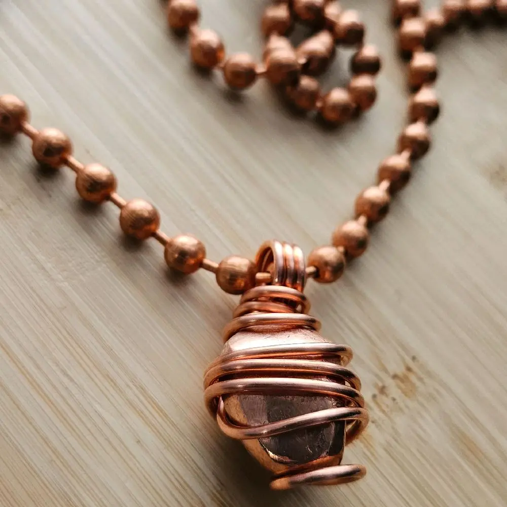 Copper Pendant Chunky Ball Chain Crystal Necklaces, Thick Natural Gemstone Pendant Necklace, Spiritual Jewelry, Grounding Energy [Made-to-Order]
