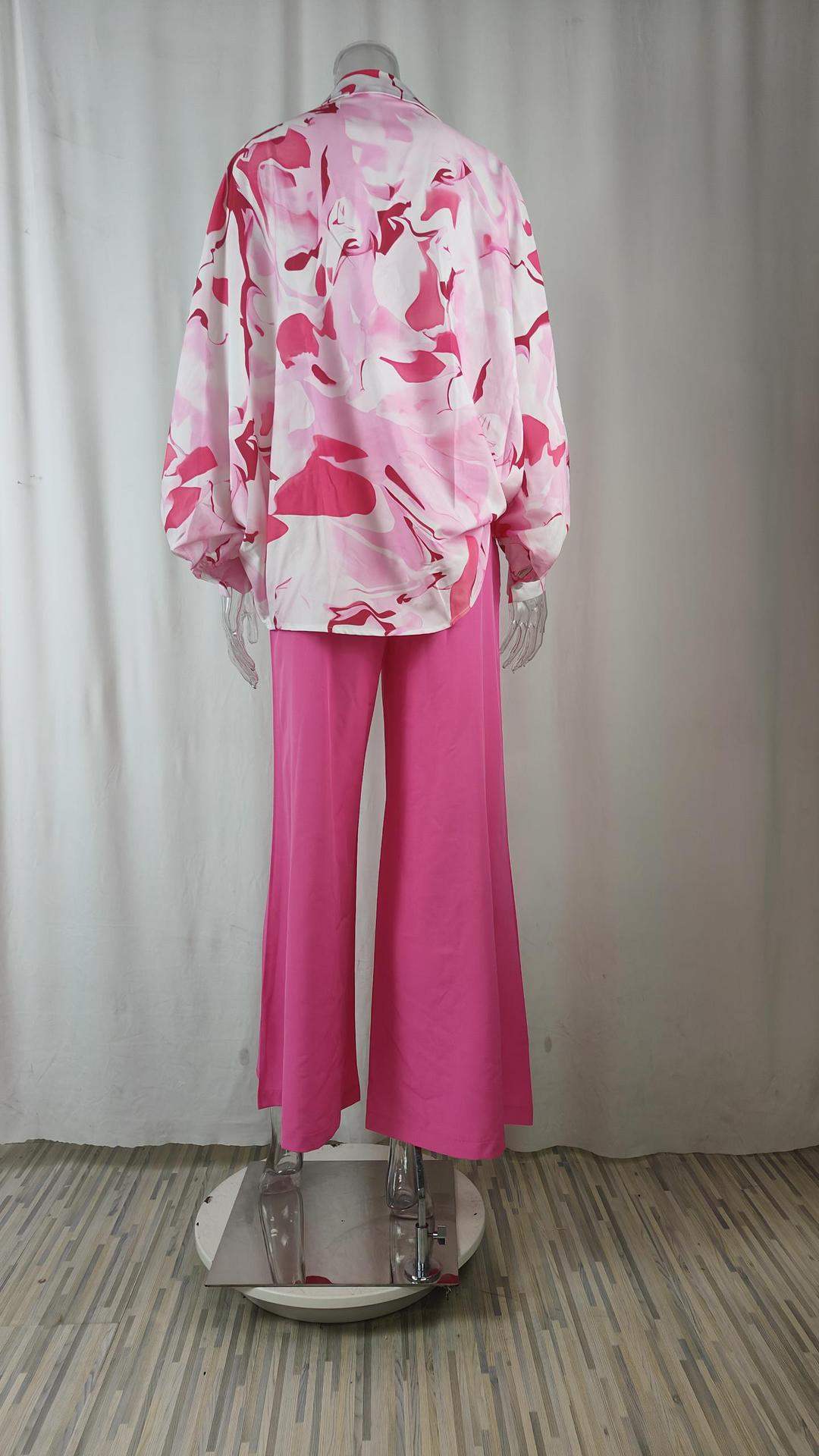 Loose And Elegant Casual Printed Shirt Top Wide Leg Pants Fashion Suit