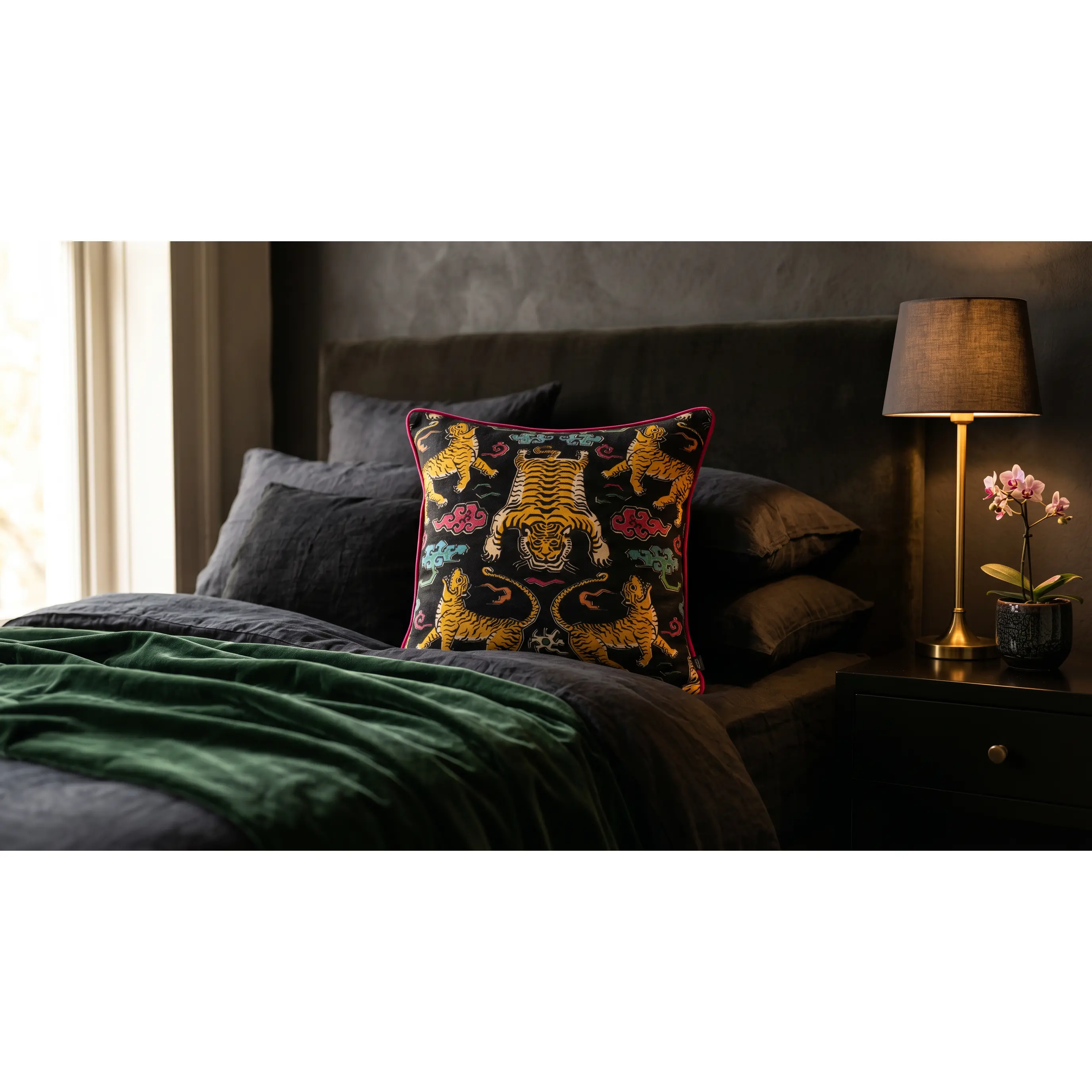 TIGER REPUBLIC JET DUO 24x24 in Pillow, Dual-Sided Tiger Pattern, Memory Foam, Fluffs to Full Form, Vacuum-Compressed Bedding Pillow