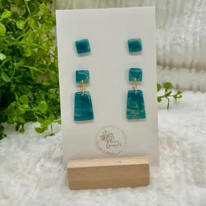 Teal Stud and Dangle Set | Polymer Clay Earrings