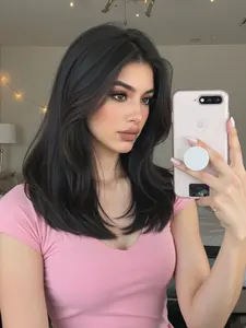 Wig for Women, 16 Inch Straight Hair with Bangs, Breathable Rose Net, Medium Length, Synthetic Material Wigs, Perfect for Music Festivals & Mother's Day Gifts