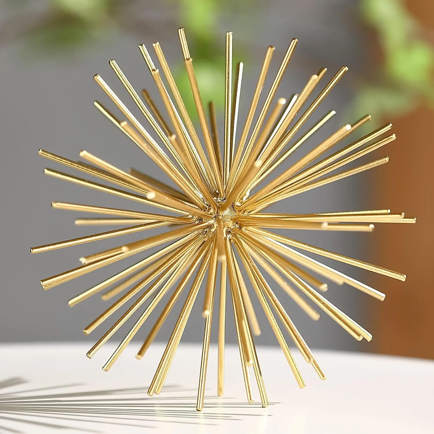Metal Decorative Starburst Ball, 6 Inch  Sphere Decor, Spiky  Burst Tabletop Sculpture, Mid-Century Modern Metal Spike Ball for , Living Room, Office & Shelf Decor