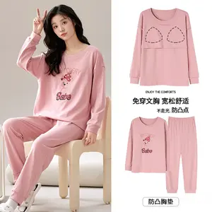 Black Friday Sale Pajama Bliss Sweet Cartoon Style for Cozy Nights In  Womens LooseFit Homewear Set with Builtin Bra  Long Sleeves  Comfortable  Versatile Lounge Outfit