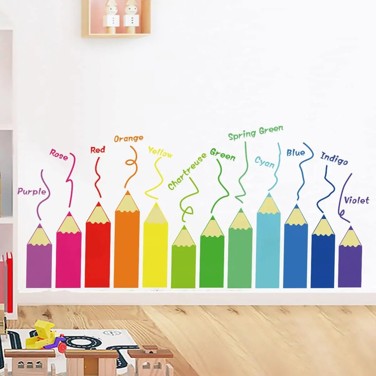 F-WPA02  Color Educational Wall Decals Kids Large,Nursery Daycare Playroom Classroom Wall Stickers Peel and Stick Removable,Wall Corner Decor for Kidsroom,Preschool,Door,Window,Bedroom. Decorative Glass