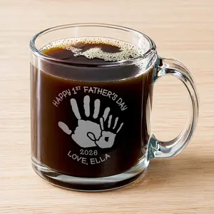 Personalized Glass Mug | Fathers Day Handprint | Custom Engraved Drinkware