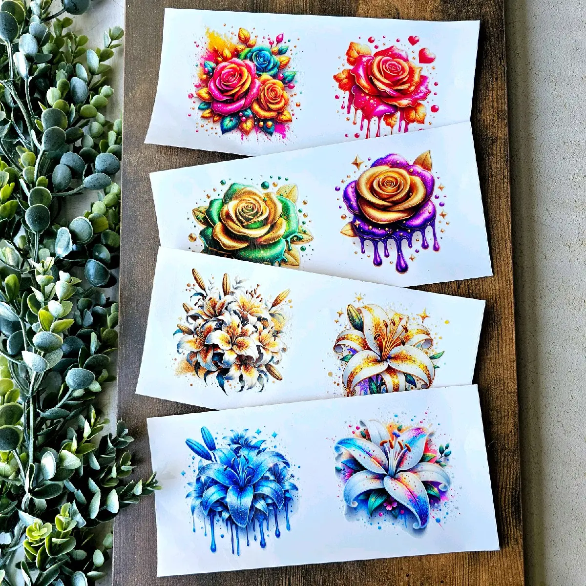 Floral UV DTF cup wraps for 16oz beer can style cups Decorative Waterproof Stickers