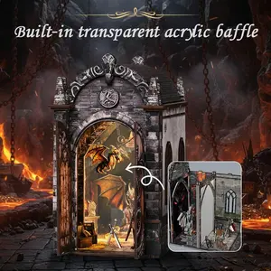 Dragon Treasure Maze Book Corner Set, Adult DIY Mini House 3D Wooden Puzzle, Dollhouse Mini Bookshelf Decoration, Stress Relief Craft