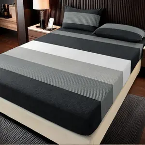 3pcs Geometric Bedding Set, Soft Fitted Sheet & Pillowcases, King Queen Size, Easy Care