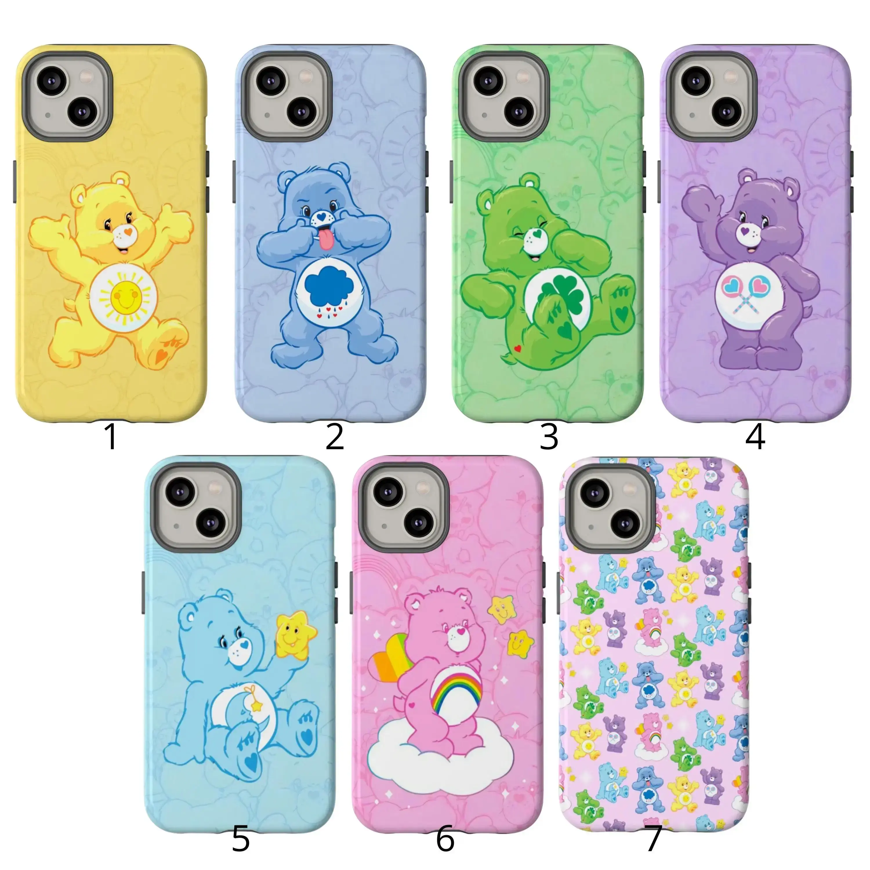 Colorful Cloud Bears Phone Case – Kawaii Rainbow Hearts Y1615 | Phone Case Compatible with iPhone 17 16 15 14 13 12 11 pro pro max & Samsung S25 S24 S23 S22 S21 Durable Protection Dual Layer Design Glossy