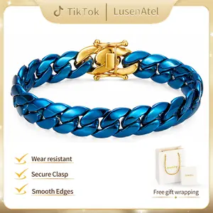 [2026 New Drop] Blue Cuban Chain Bracelet | Dragon Clasp Design | Solid Stainless Steel Link | No Tarnish, No Fade | Street Hip-Hop Jewelry