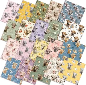60 Pcs 10 x 10 Inch Highland Cow Quilting Fabric Squares Vintage Highland Cow Fat Patchwork Precut Strips Retro Multicolor Fabric Bundles for Holiday DIY Craft Sewing Quilt Material Handmade