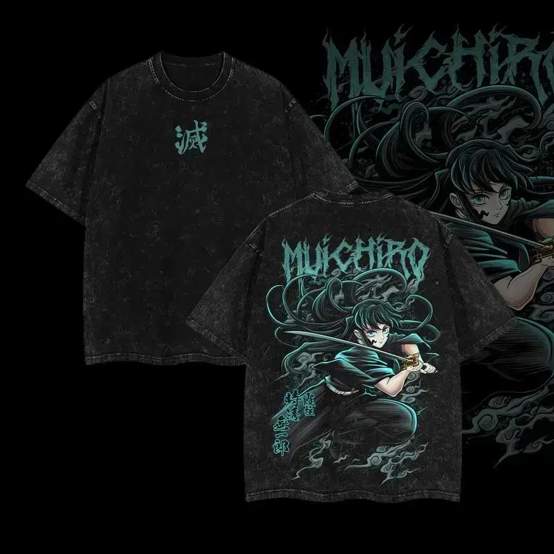valentine shirts Muichirou Tokito - Demon Slayer Kimetsu No Yaiba Anime Double Printed Acid Washed Tee, Hoodie Crewneck T-Shirt Menswear graphic t-shirts merch