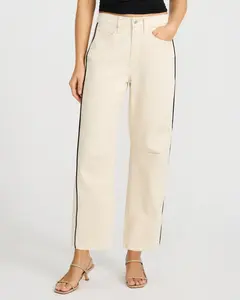 Express Low Slung Ivory Piped Barrel Jeans