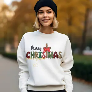 Crewneck Sweatshirt Merry Christmas with Cross Cotton Womenswear