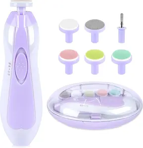 Baby Nail Trimmer Electric, 6 in 1 Baby Nail File Clippers Infant Grooming Kit Manicure Set for Toddler or Adults, Purple