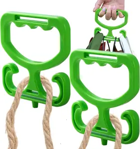 Green 2-Pack Heavy Duty Grocery Bag Carrier Handles ABS Plastic 100lbs Capacity 4.5x4.3x0.5 Inches Lightweight Travel-Ready Design