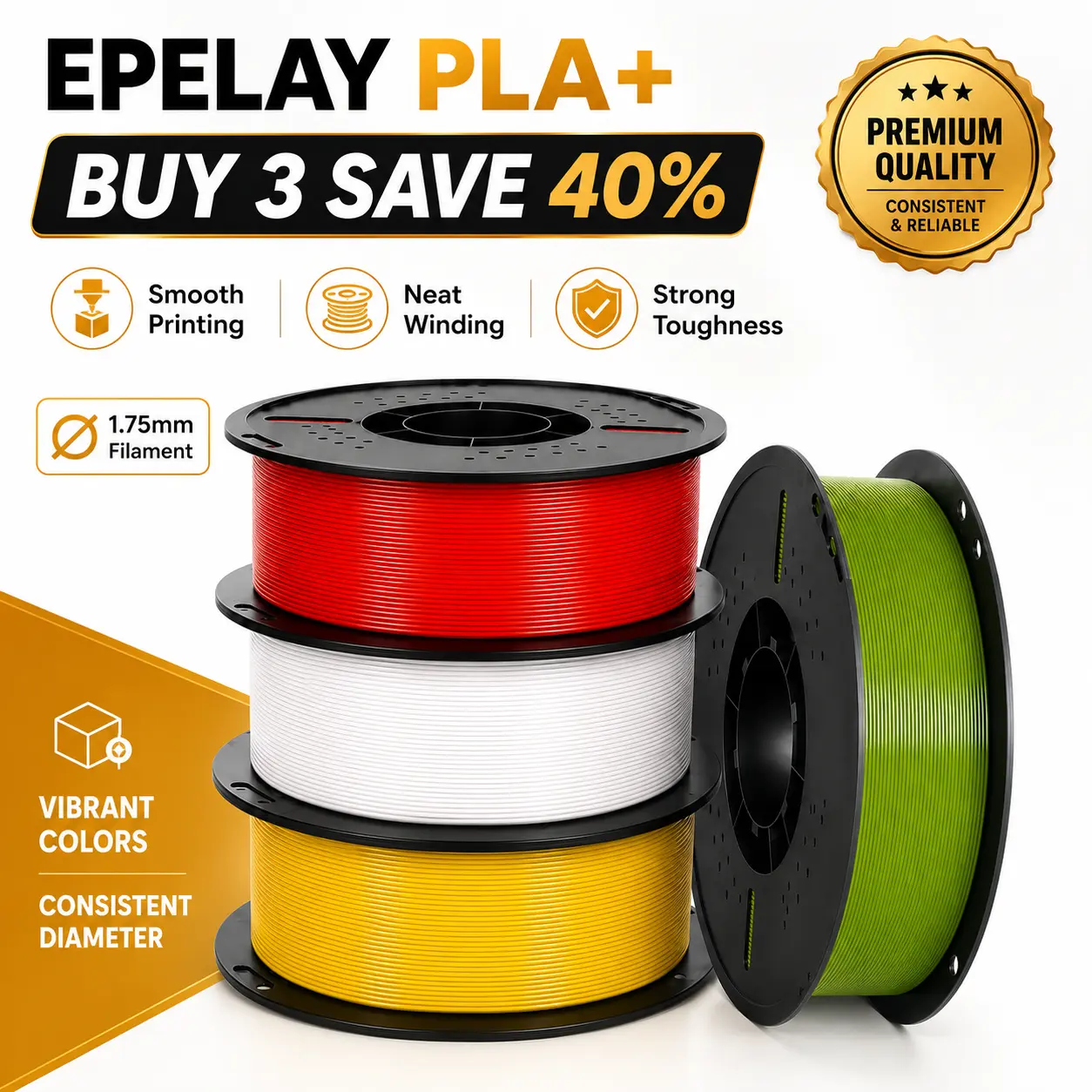 EPELAY PLA+ 3D Printer Filament, 1.75mm-±0.02mm Precision, 1 kg Gray, Smooth Feeding, Clog-Free, Neat Winding, Low-Odor FDM Option, Eco-Friendly, Multiple Colors, Precise Layers, No Batteries, 3D Printing Supplies for DIY Projects EPELAY PLA+ 3D Printer Filament, 1.75mm-±0.02mm Precision, 1 kg Gray, Smooth Feeding, Clog-Free, Neat Winding, Low-Odor FDM Option, Eco-Friendly, Multiple Colors, Precise Layers, No Batteries, 3D Printing Supplies for DIY Projects