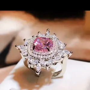 Silver Plated Adjustable Pink Gem Ring