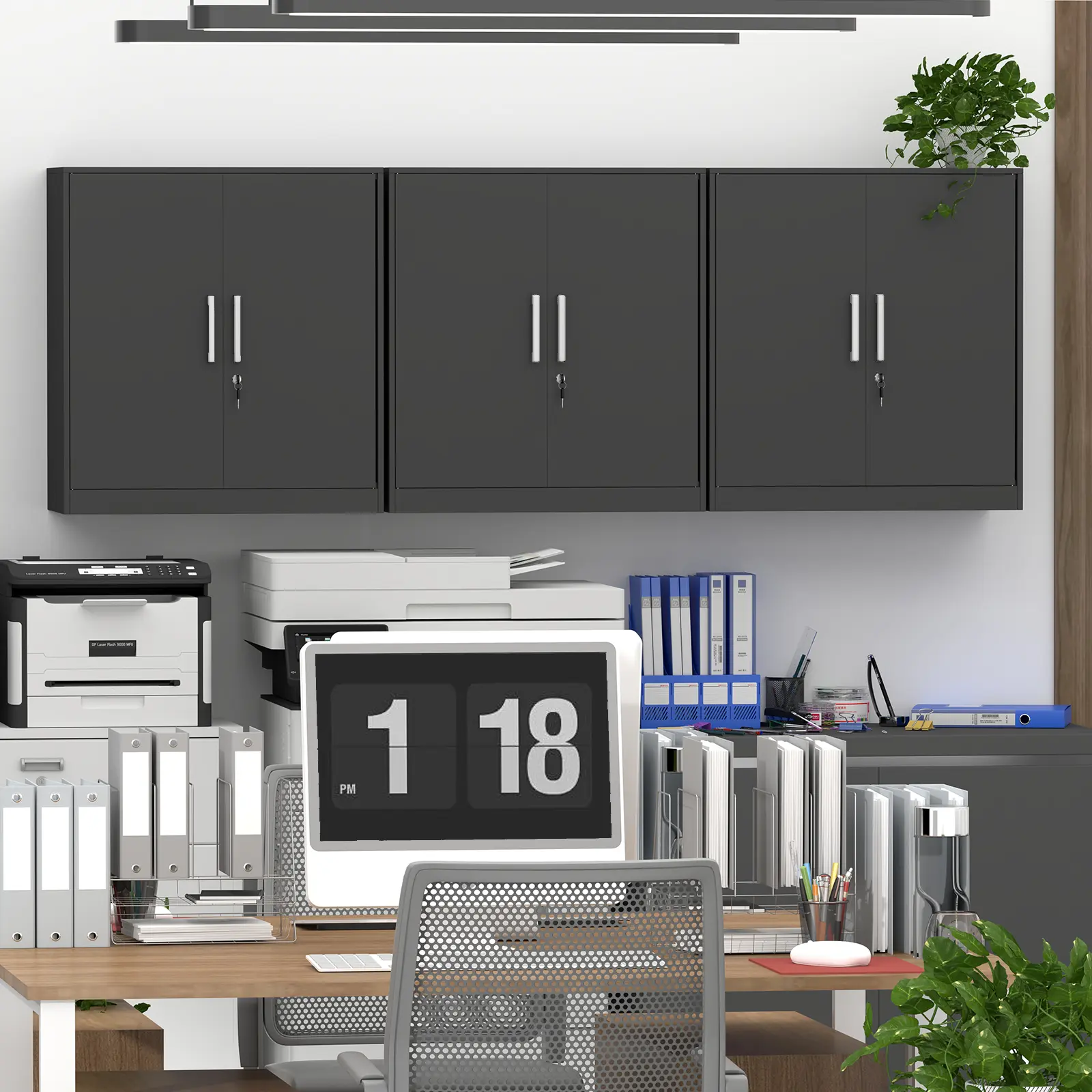 Metal Locking Storage Cabinet with Adjustable Shelves And Locker, Garage Wall Storage Cabinet for Kitchen Warehouse Metal Wall Mounted Storage Cabinets Black/White