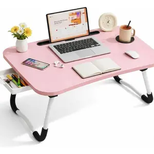 WSA Foldable Lap Desk with Drawer & Cup Holder, 23.6” Portable Laptop Bed Tray Table with Tablet Slot, Non-Slip Laptop Desk for Bed Couch Sofa, Working Writing Eating Breakfast