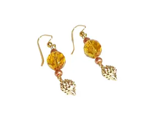 Hedgehog and Amber Glass Bead Earrings