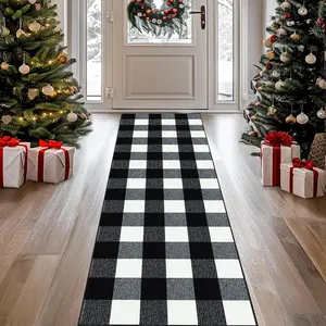 Buffalo Plaid Rug 20 x 59 Inches, Non Slip Black and White Check Rugs Indoor or Outdoor Rugs for Layered Door Mats, Washable Fall Front Door Mat for Front Porch, Kitchen, Farmhouse, Entryway