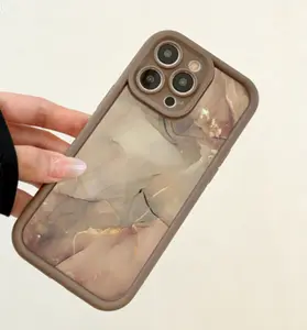 High-quality bamboo brown/ yellowish-grey marble-patterned TPU drop-proof full-coverage precision protective case suitable for Iphone iPhone 6/ 7/ 8/ X/ Xs/ Xr/ Xs Max/ 11/ 12/ 13/ 14/ 15/ 16 Pro Max