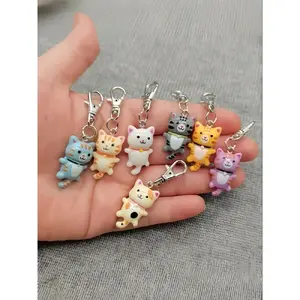 Cute Cat Design Keychain, Cartoon Animal Decor Keychain for Women & Men, Fashion Accessories for Bag & Car Key Decoration, Keychain Set