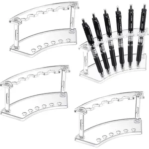 4 Piece Acrylic Desktop Pen Holder Transparent Pen Holder 6-Slot Pen Display Stand Display Rack Beauty & Personal Care