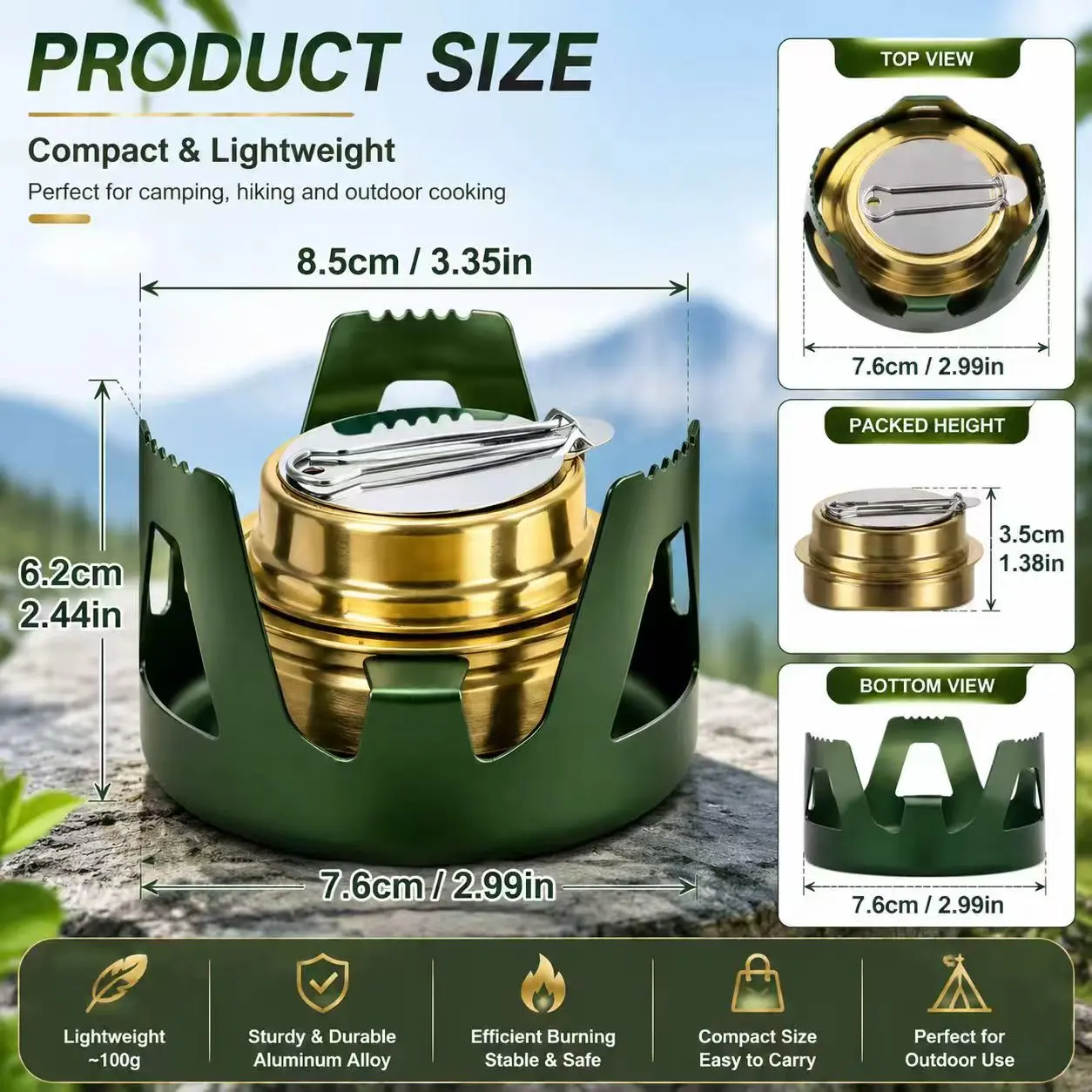 Heavy-duty iron portable camping stove set with burner core & adjustable flame control. Lightweight for camping, picnic, lab and holiday use.         50