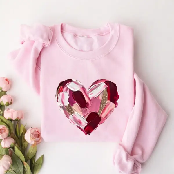 Painted Heart Valentine's Day Graphic Crewneck Sweatshirt Unisex Casual Long Sleeve Pullover for Men & Women