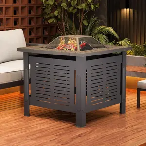 3-in-1 Fire Pit Table – 30" Metal Outdoor Fireplace with Waterproof Cover – Perfect for BBQ, Camping & Backyard Entertaining (Black)