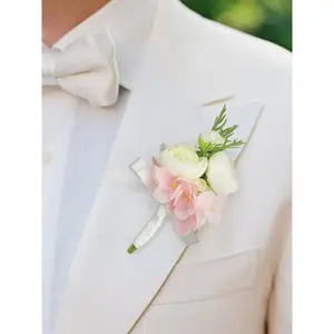 Rinlong Boutonniere Pink & White Wedding Decor Flower