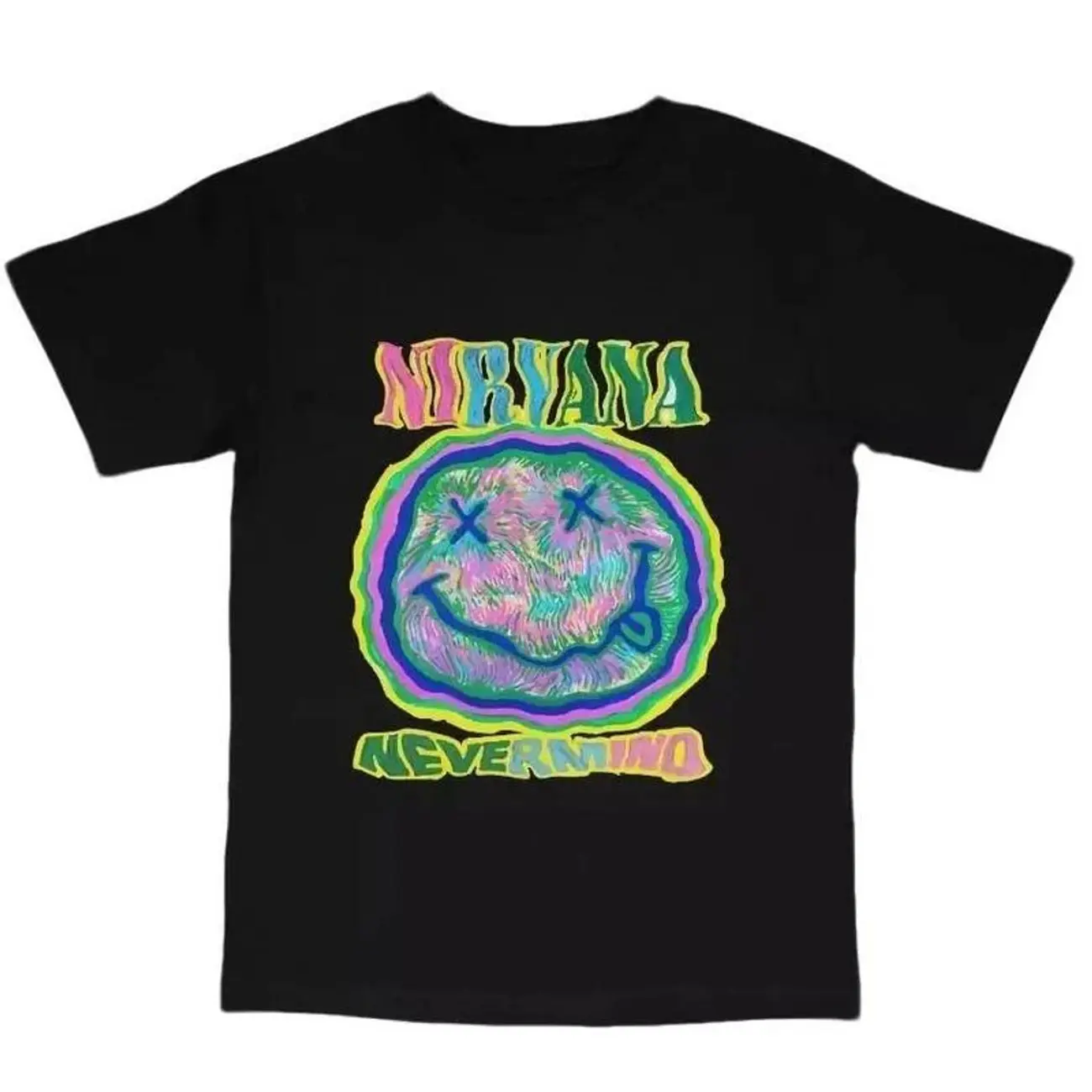 Nirvana Smiley Graphic Tee Shirt, Oversized Womenswear Top Comfortable Underwear Lady Round Neck Tshirt Summer Streetwear T-Shirt Crewneck